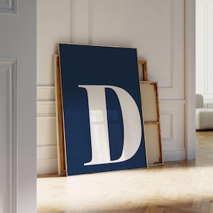Pôster com a letra D, decoração de quarto de adolescente, decoração de quarto de colegial, letras para berçário, decoração estética, decoração de dormitório para meninas, letras azul-marinho para berçário
