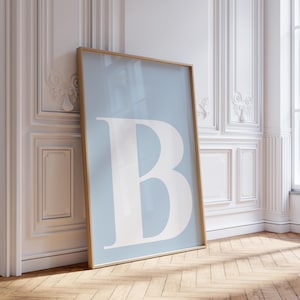Impressão de letra B - Pôster de letras simples - Arte de parede azul claro - Pôster B - Letras grandes para parede B - Arte de letras do alfabeto - Letras para berçário