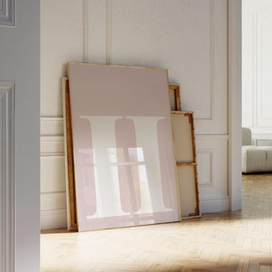 Cartaz da letra H, letras retrô para berçário, decoração de quarto elegante, arte de parede com inicial H, placa com nome de bebê, arte rosa blush, placa com nome inicial para berçário
