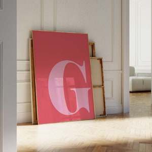 Láminas de arte de pared modernas, lámina con la inicial G, póster con la letra G, decoración de habitación preppy, arte de pared rosa ruborizado, decoración de dormitorio, decoración de habitación de adolescente
