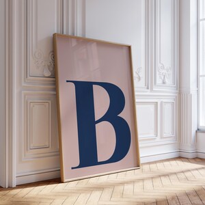 Letter B Poster, Custom Name Nursery, Navy Blue Pink Name Print Bedroom, B Initial Wall Decor, Pink College Dorm Poster, Grandmillenial