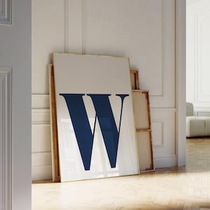 Letter W Poster, Navy Blue Wall Art, Preppy Room Decor, Navy Nursery Decor, Printable Initial, College Dorm Decor, Aesthetic Wall Art