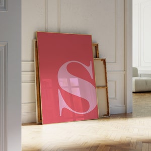 Póster de la letra S, impresiones artísticas de pared atractivas, decoración de habitación preppy, decoración de habitación para adolescentes, impresión de la inicial S, arte de pared rosa ruborizado, arte de pared rosa bonito