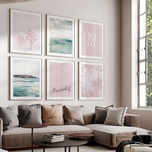 Blush Pink Wall Art - Poster Set of 6 - Coastal Set Art Beach - Blush Pink Decor - Gallery Wall Set - Pink Artwork - Beach Poster Set
