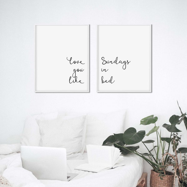 Quote Set of Two Prints - 2 Piece Wall Art - Pair of Prints - Bedroom Poster Set of 2 - Romantic Quote Prints - Love You Wall Art