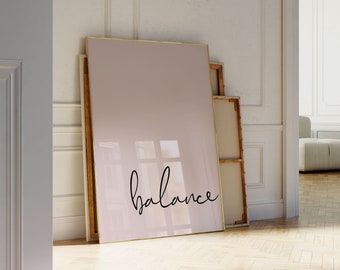 Balance Print - Pilates Posters - Yoga Wall Art - One Word Art - Pink Bedroom Accessories - Simple Quotes Poster