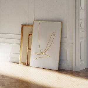 Minimalistischer Linien Kunst, Neutral Druck, Abstrakt Linie Zeichnung Druck, Minimal Art Poster, Linie Kunst Druck Großer Moderner Kunstdruck, Gold Wandkunst