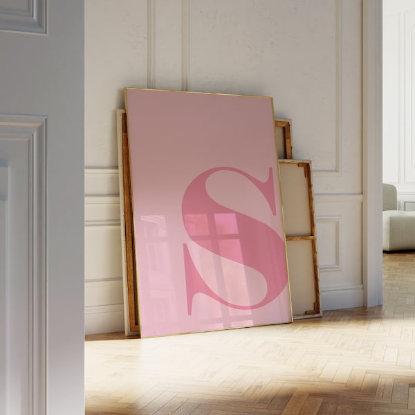 Letter S Poster, Preppy Room Decor, S Initial Wall Art, Cute Apartment Decor, College Dorm Decor, Blush Pink Art, Bathroom Décor, Teen Girl