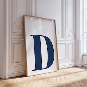 Letter D Poster, Navy Blue Wall Art, D Initial Wall Art, Navy Nursery Decor, Preppy Room Decor, Alphabet Poster, Teen Room Decor
