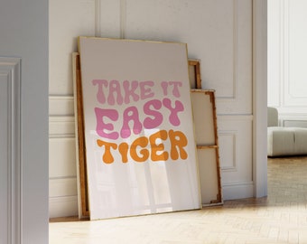Tiger Wall Art, Orange Pink Wall Art, Y2K Décor, Aesthetic Room Decor, Retro Tiger Print, Tiger Wall Décor, Room Decor For Teens
