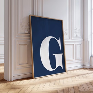 Póster con la letra G, impresión inicial, decoración de pared con la letra G, impresiones de letras grandes, decoración para habitación infantil, arte de pared para niño, arte de pared azul marino, arte para niña adolescente