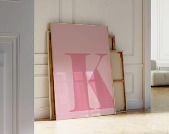 Letter K Poster, Preppy Room Decor, K Initial Wall Art, Cute Apartment Decor, College Dorm Decor, Blush Pink Art, Bathroom Décor, Teen Girl