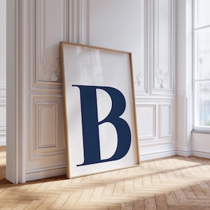 Letter B Poster, Navy Blue and White, College Dorm, Preppy Wall Art, Kids Room Decor, Nursery Wall Decor, Initial Wall Decor, Trendy Blue