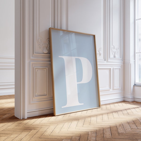 Letter P Print, P Initial Wall Art, Light Blue Wall Art, P Poster, Big Letters For Wall, Alphabet Letter Art, Letters For Nursery