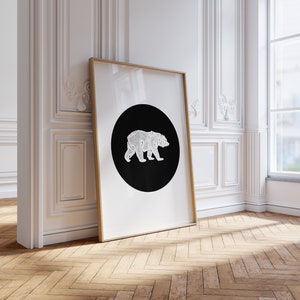 Arte murale per la cameretta dei bambini, arte animale, stampe per la cameretta dei bambini in bianco e nero, decorazioni per la cameretta dei bambini con tema bosco, decorazioni murali con orsi