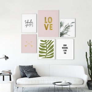 Beach Set of Six Prints - Poster Set of 6 Prints - Blush Pink and Green Artwork - Coastal Gallery Wall Art Set - Tropical Posters