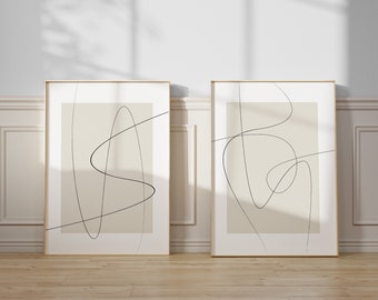 Minimalist Line Art - Line Drawing Wall Art - Set of 2 Art Prints - Pair of Prints - Beige Artwork - Continuous Line Art - Minimal Drawing