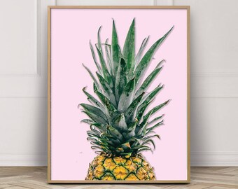 Pink Pineapple Print - Kitchen Art Fruit - Food Wall Art - Pineapple Decoration - Dining Room Poster - Bright Pink Print Poster