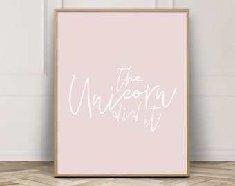 Unicorn Poster, Blush Pink Kids Nursery Wall Art, Baby Girl Nursery, Girls Room Kids Room Unicorn Decor