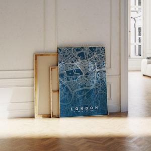 London Map Art Print - Navy Blueprint, UK City Streets (Digital Download)