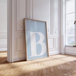 Baby Blue Letter B Print: White Initial Alphabet Nursery Wall Art