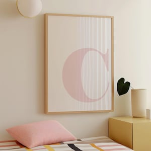 Póster de la letra C, letras para bebé, letras del alfabeto para decoración de pared, arte rosa de moda, impresión inicial para habitación infantil, decoración de pared para cama estilo preppy.