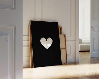 Black & White Heart Wall Art – Above Bed Printable for Kids or Preppy Dorm