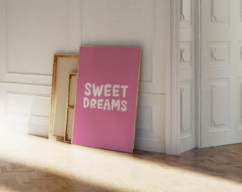 Sweet Dreams-poster, trendy muurkunst, kamerdecoratie coquette, roze muurkunst, roze chique posters, muurkunst slaapkamer, Sweet Dreams-kwekerij