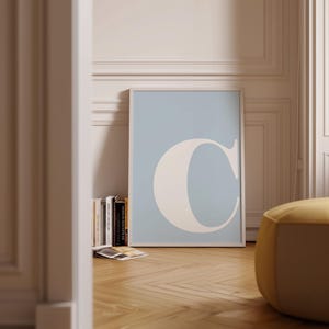 Letter C poster lichtblauwe muurkunst, alfabet letter kunst, letter C print, letters voor kinderkamer, naam eerste print, grote letters voor muur afbeelding 3