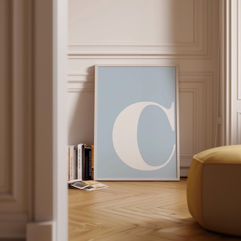 Letter C poster lichtblauwe muurkunst, alfabet letter kunst, letter C print, letters voor kinderkamer, naam eerste print, grote letters voor muur afbeelding 3