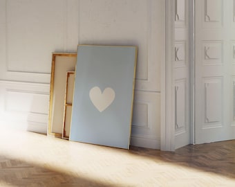 Light Blue Heart Wall Art: Minimalist Bedroom or Pastel Nursery Decor