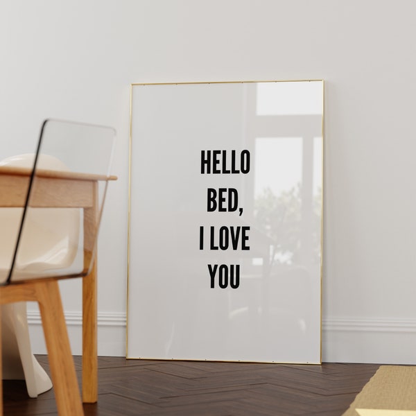 Wall Decor, Hello Bed I Love You, Cute Apartment Decor, Above Bed Art, Master Bedroom Print, Extra Large Wall Art, Scandinavian Prints