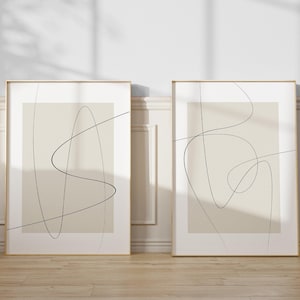 Minimalist Line Art Prints - Beige Continuous Line Drawing (Set of 2) (Digital Download)