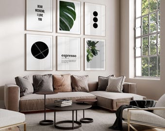 Black and White Wall Art Set Six - Modern Printable Gallery Decor Set of 6