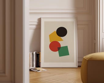 Colorful Abstract Poster: Mid Century Modern Geometric Wall Art Print