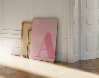 Letter A-poster, letter A, grote letters voor muur, alfabetkunst, letters voor kinderkamer, roze kunst aan de muur, pastelposter, decoratie tienerkamer