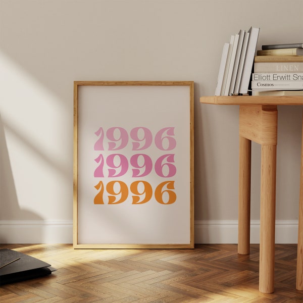 Pink Orange Art, Birth Year 1996, Birthday Poster, Pink Orange Dorm, 1996 Poster, Birth Year Print, Happy Birthday Gift, Birthday Decoration