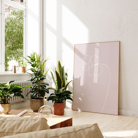 One Line Drawing Print - Blush Pink Wall Art - Floral Poster - Flower Poster - Boho Nursery Print - Soft Pastel Art - Rose Poster .