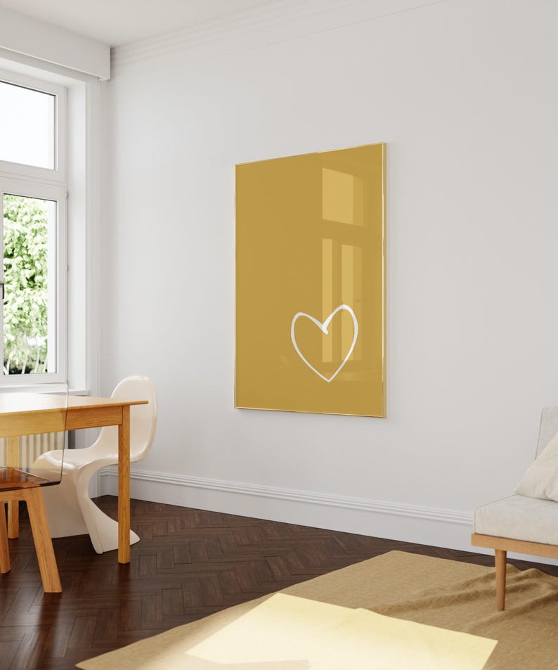Mustard Heart Art Print – Minimalist Bedroom Decor (Digital Download) image 5