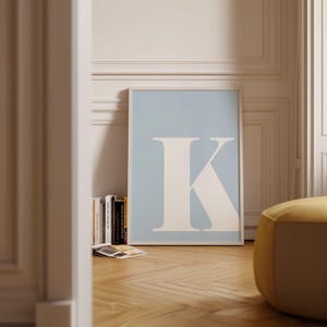 Letter K Print - Single Letters Poster - Light Blue Wall Art - K Poster - Big Letters For Wall K - Alphabet Letter Art - Letters For Nursery