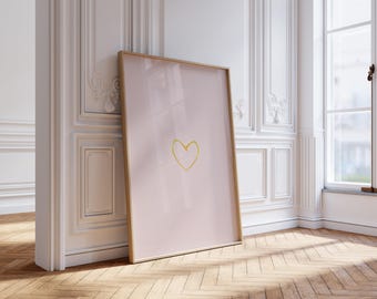 Light Pink Heart Wall Print, Trendy Blush Wall Art, Over Bed Preppy Poster for Girls Room