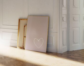 Light Pink Heart Print, Minimalist Kids Room or Nursery Art (Digital Download)