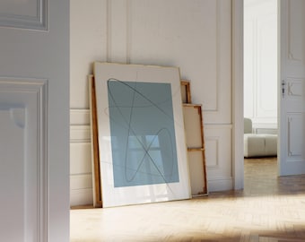 Impressão artística abstrata em tons de azul, arte de parede moderna e minimalista (download digital)