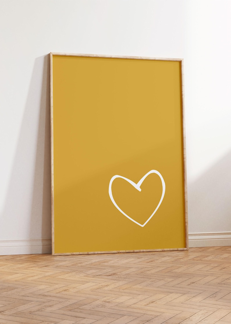 Mustard Heart Art Print – Minimalist Bedroom Decor (Digital Download) image 4