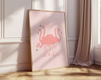 Pink Flamingo Printable Wall Art, Animal Art for Nursery | Blush Pink Bird Poster | Preppy Maximalist