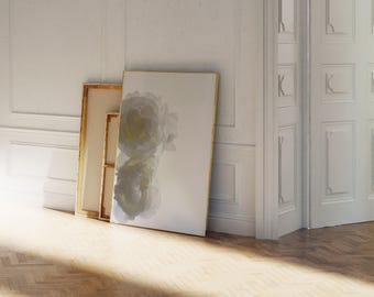 Impressão artística floral branca: Decoração de parede botânica moderna (Download digital)