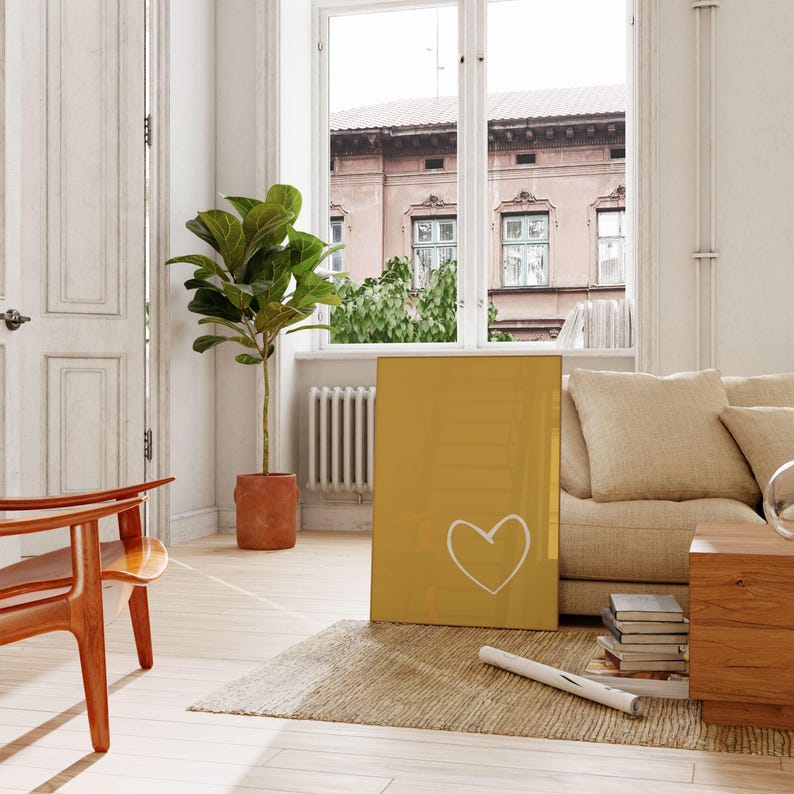 Mustard Heart Art Print – Minimalist Bedroom Decor (Digital Download) image 3