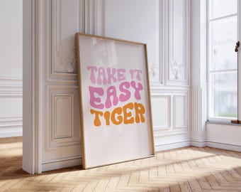 Pink Orange Wall Art, Preppy Dorm Decor, Maximalist Decor, Tiger Wall Art, Room Decor Aesthetic, Maximalist Wall Art, College Apartment