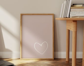 Pastelroze hart afdrukbaar - Love Heart Print - Blush Pink Wall Art - Pale Pastel Poster - Eenvoudig jubileumcadeau