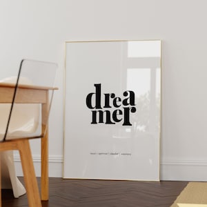 Definition Wall Art, Word Definition, Dreamer Poster Print, Definition Printable, Typography Art Print, Inspirational Quote, Office Wall Art